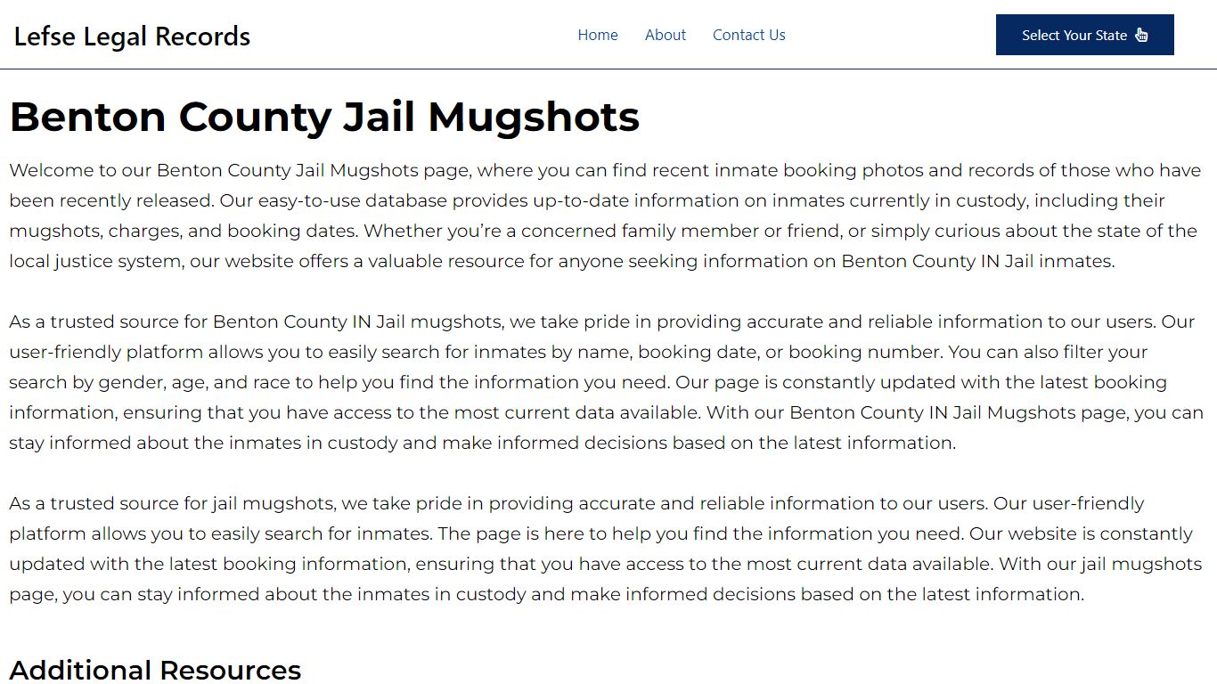 Benton County Jail Mugshots | Online Search | Photos | Indiana